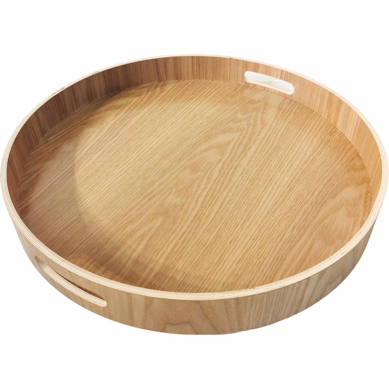 i-lan Multi-Purpose Large Wooden Round 2" High Wall Severing Tray Food Storage Platters Plate with Handles,16 Inch Cocktail Circular Wood Tray for Breakfast, Drinks, Snack, Coffee Table (XL-40cm) - Image 1